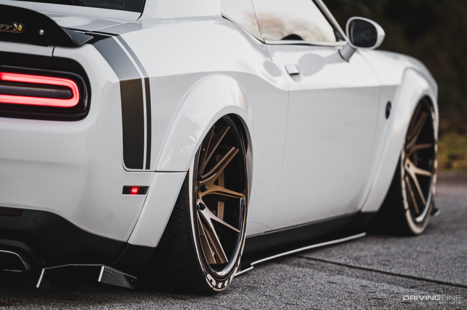 Dodge Challenger in white on Nittos rear 3/4