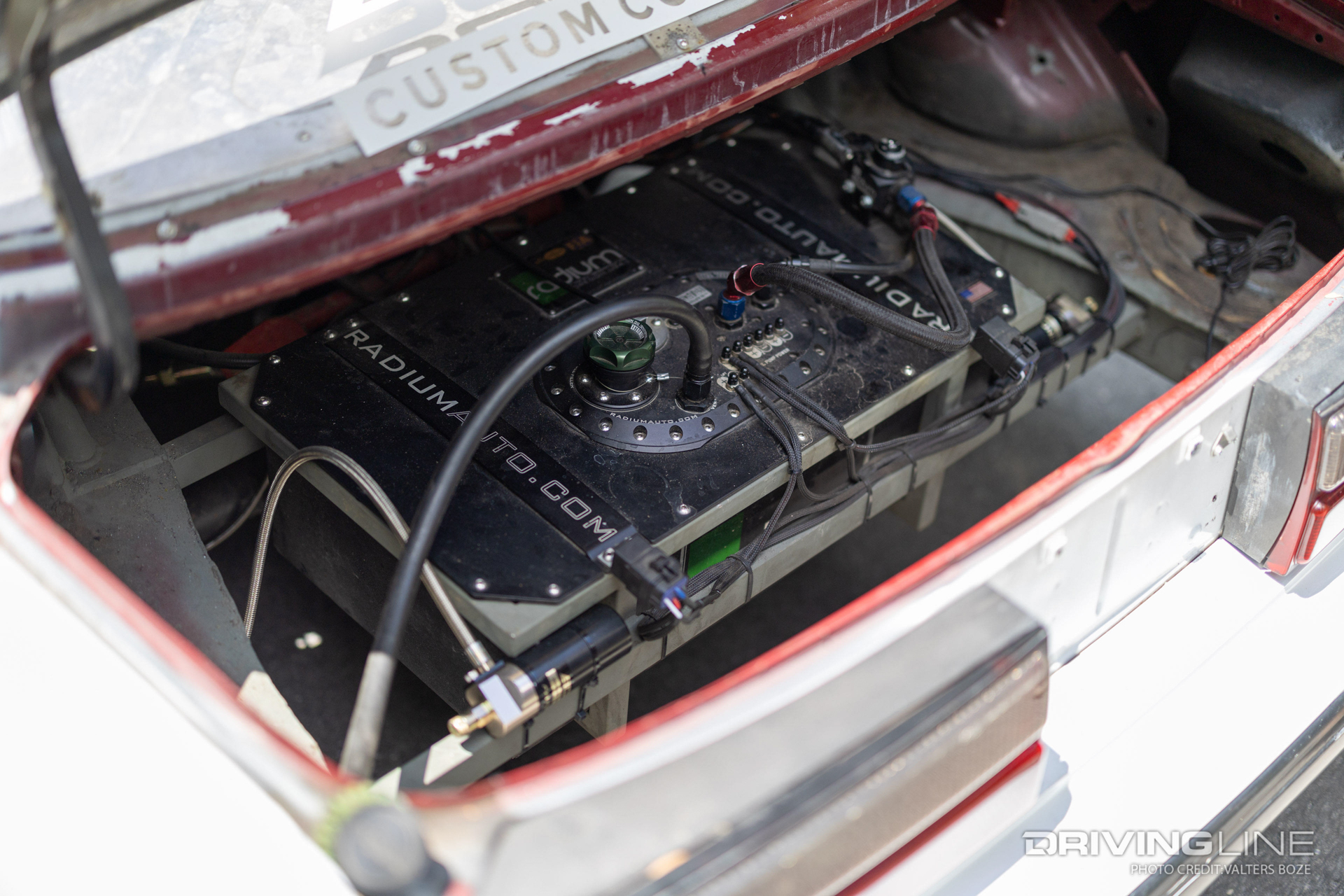 Fue Tank in trunk of a drift modded Fox Body Mustang