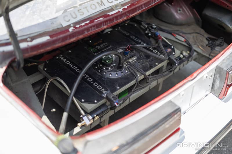Fue Tank in trunk of a drift modded Fox Body Mustang