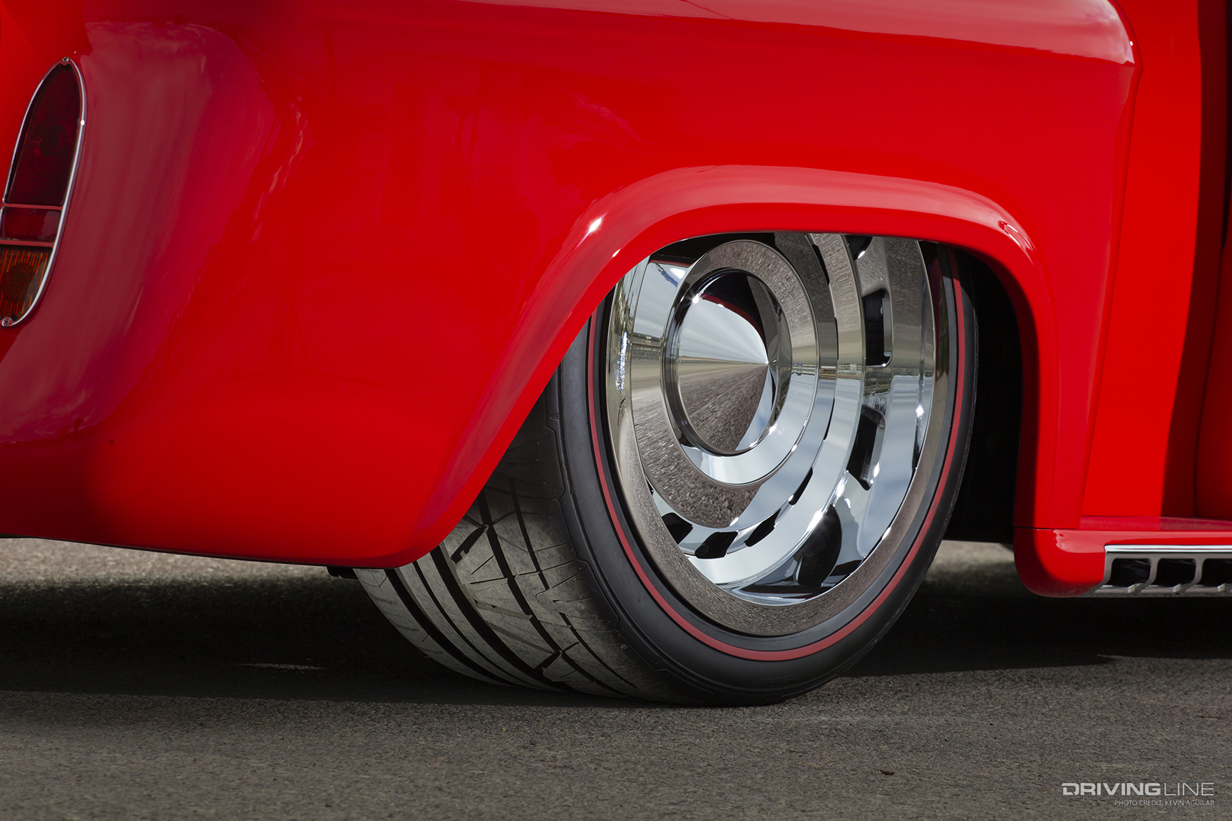 One-Off Colorado Custom Wheels and Nitto INVO Tires with Custom Redlines on Ken and Susan Fontes '56 Chevy Truck