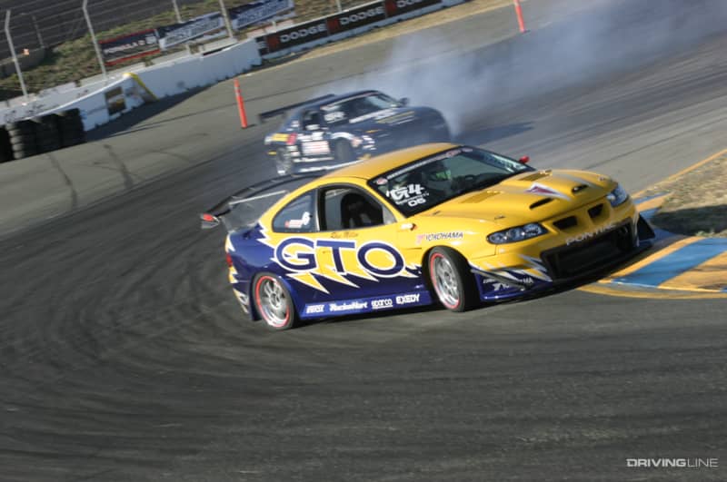 Rhys Millen's Pontiac GTO was one of only a few V8 vehicles in Formula D in 2005, the year he won the FD Championship
