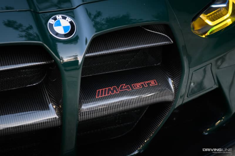 BMW M4 GT3 badge on Grille of JT Hunt's car