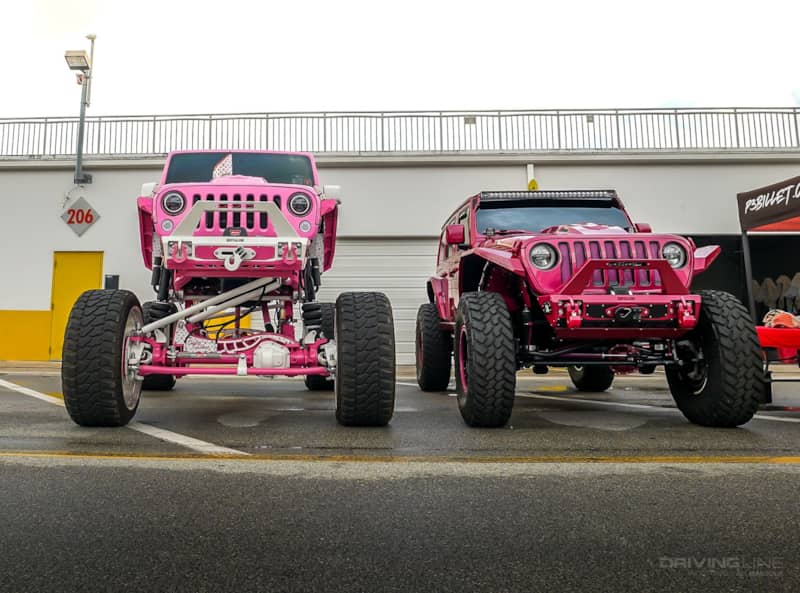 Lifted pink Jeep Wranglers Jeep Beach 2024