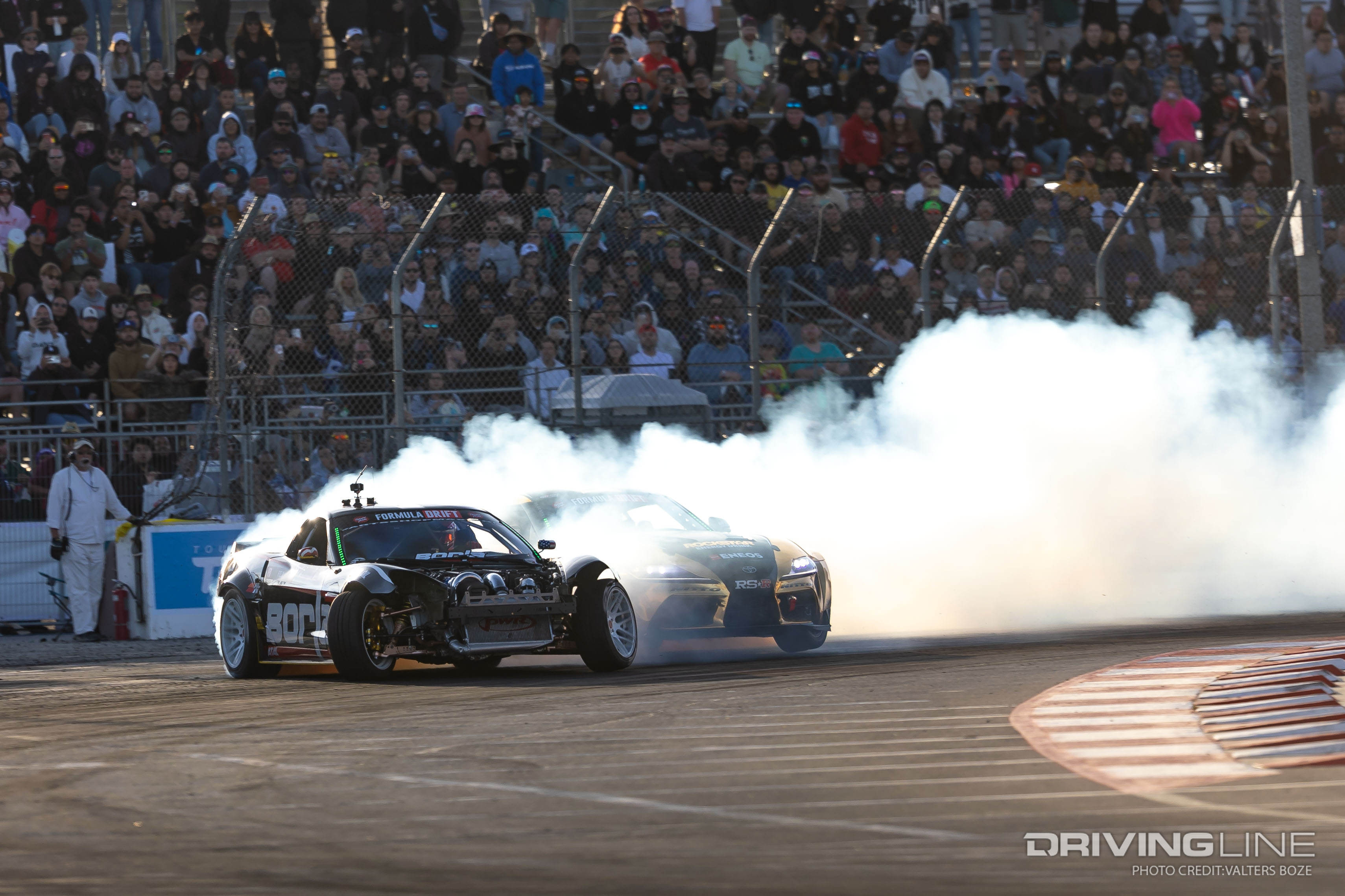 Matt Field tandem drifting against Fredric Aasbo at 2023 Formula Drift Long Beach