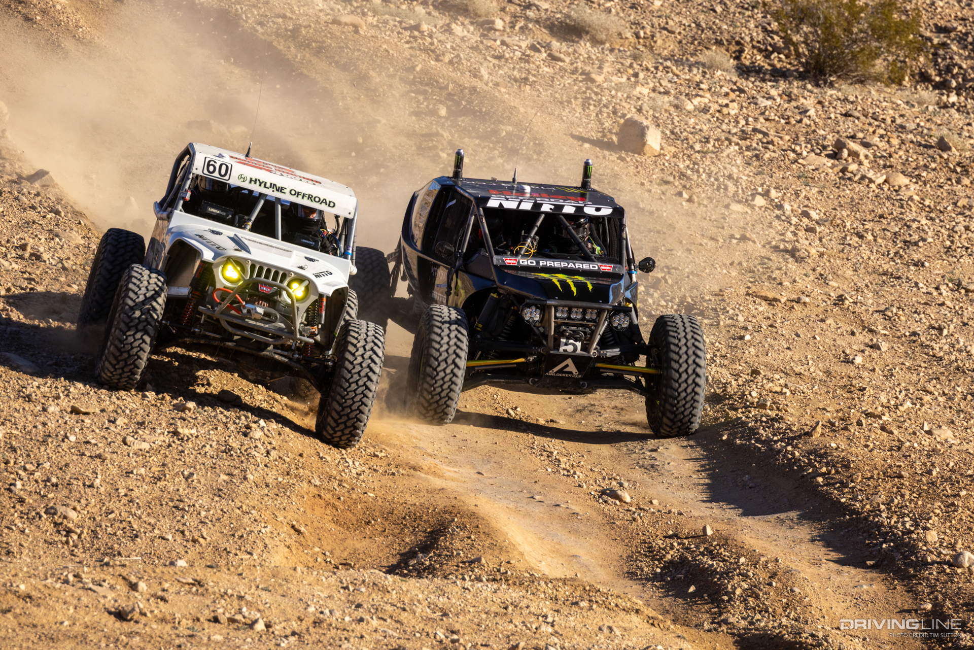 Shannon Campbell passing another car in the 2024 Nitto Race of Kings at the King of the Hammers off-road race
