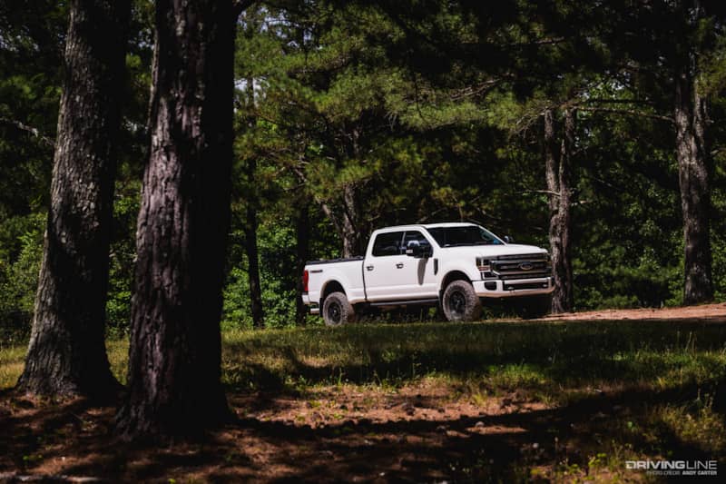 passenger side profile of F-250 Platinum Tremor with Nitto Recon Grappler Tires