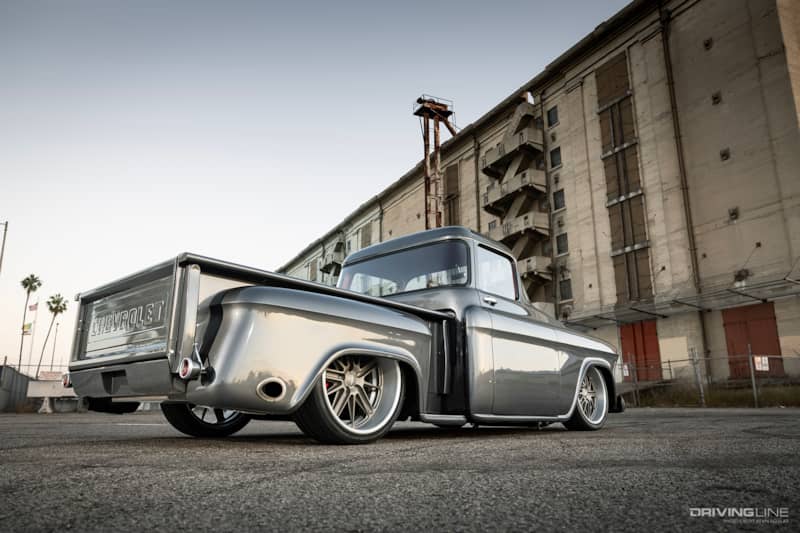 Rear passenger side of Kirk Sannella's ‘57 Chevy 3100