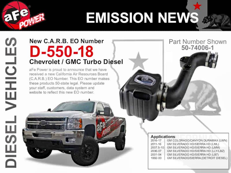 AFE Emission News Duramax Cold Air Intake 50-state legal ad