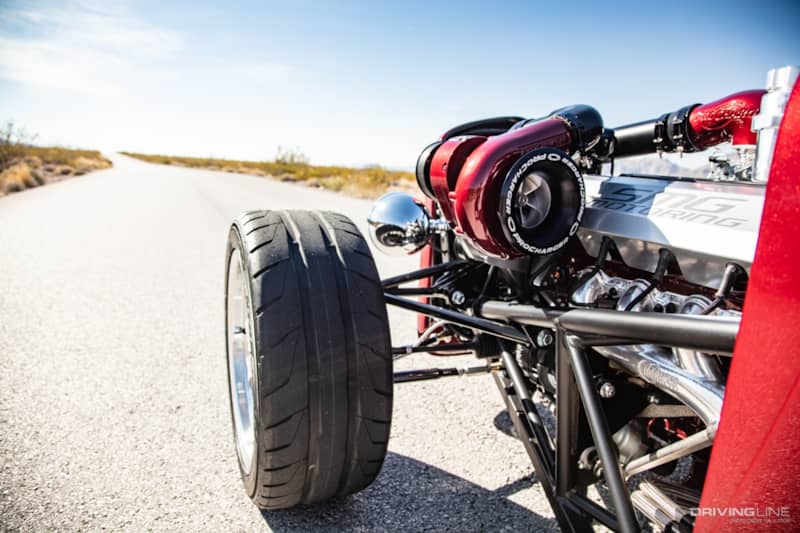Hot rod with engine swap turbo visible