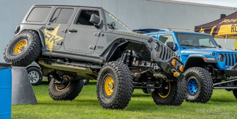 Rock Krawler Suspension JL Jeep Beach display yellow wheels