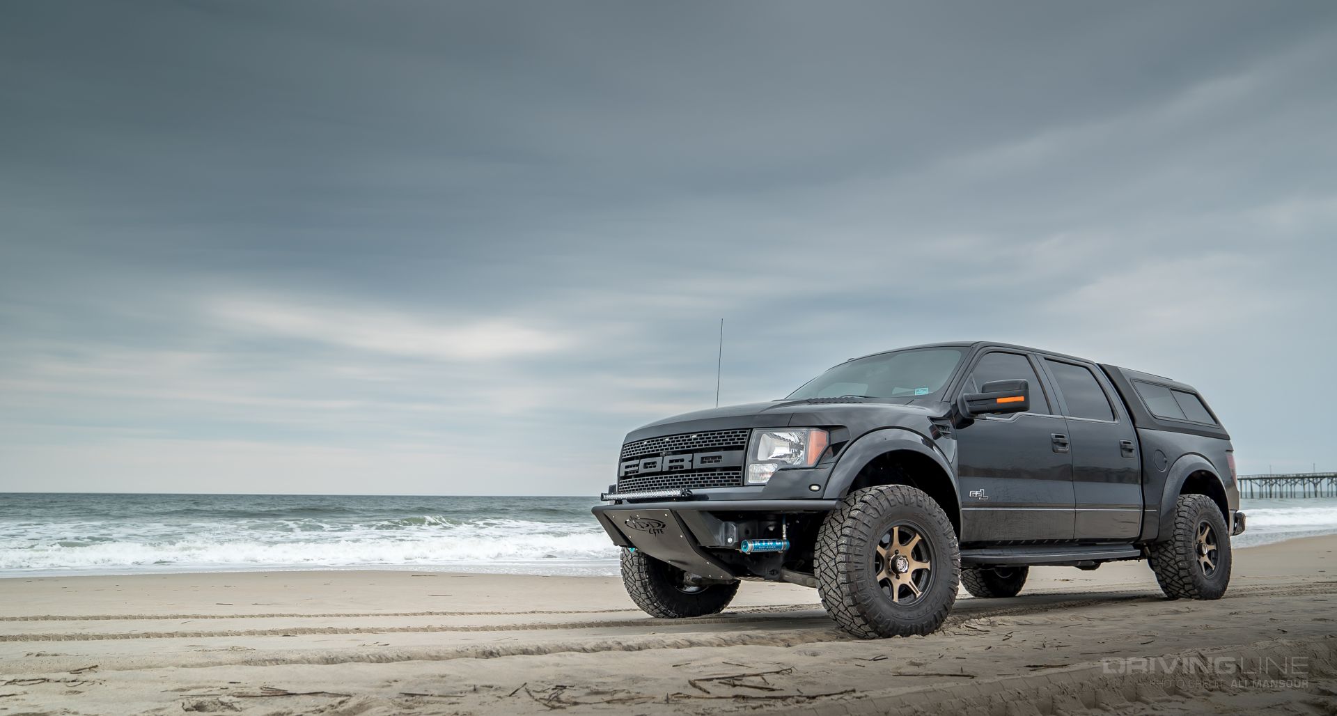 2012 Ford F-150 Raptor ADD front bumper ARE bed cap black on beach