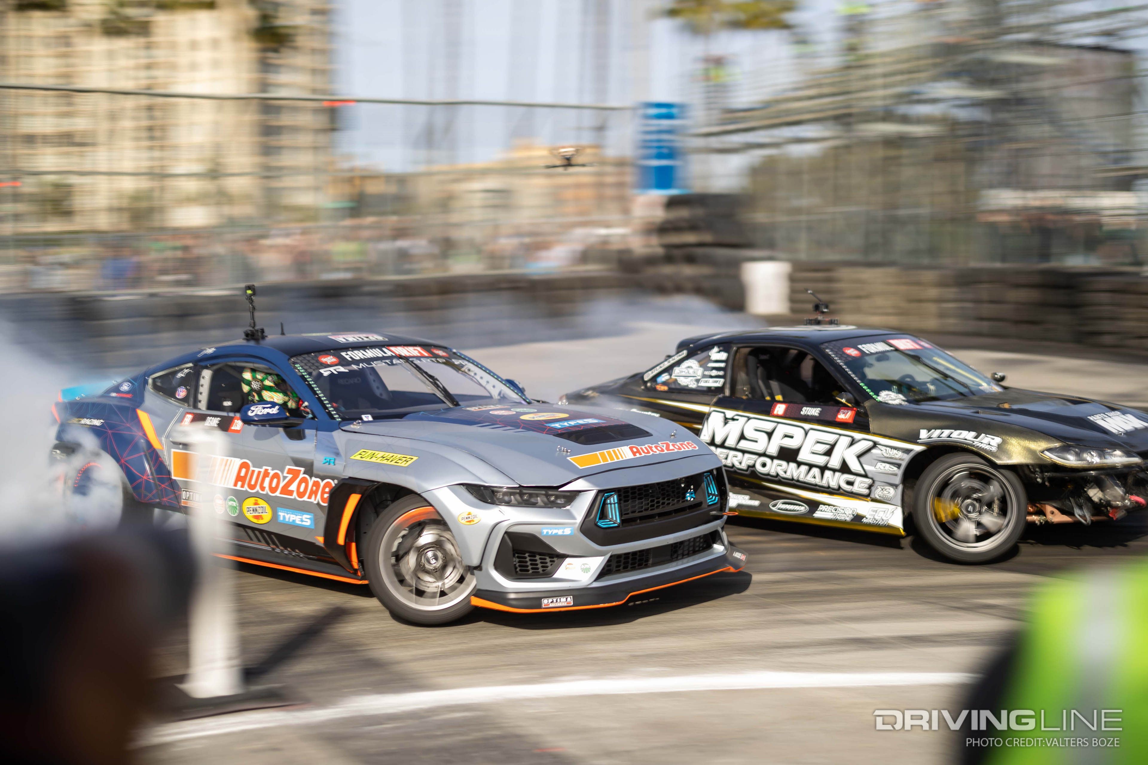 James Deane Tandem Drifting against Stuke at 2023 Formula Drift Long Beach