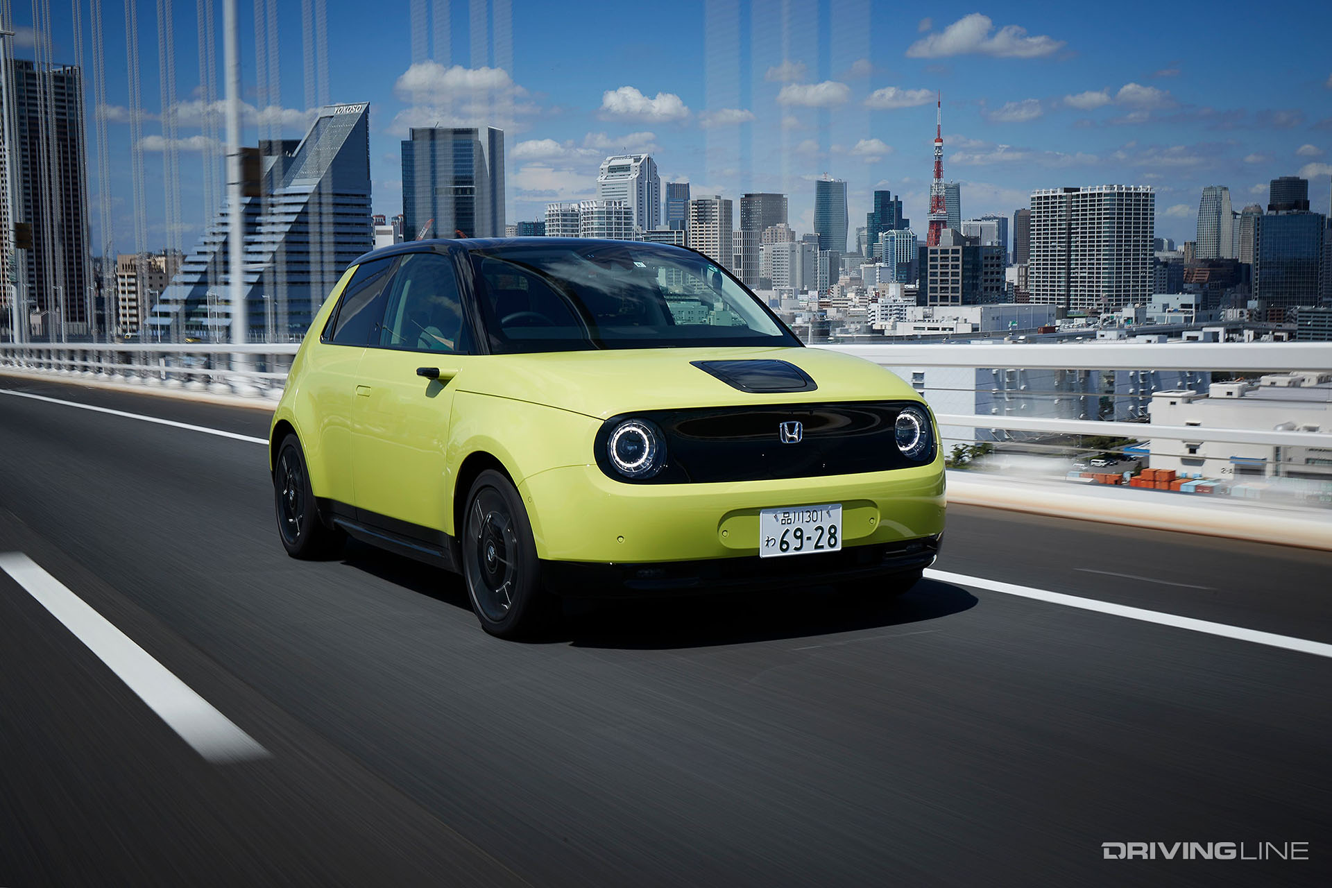 Honda e Yellow in Tokyo