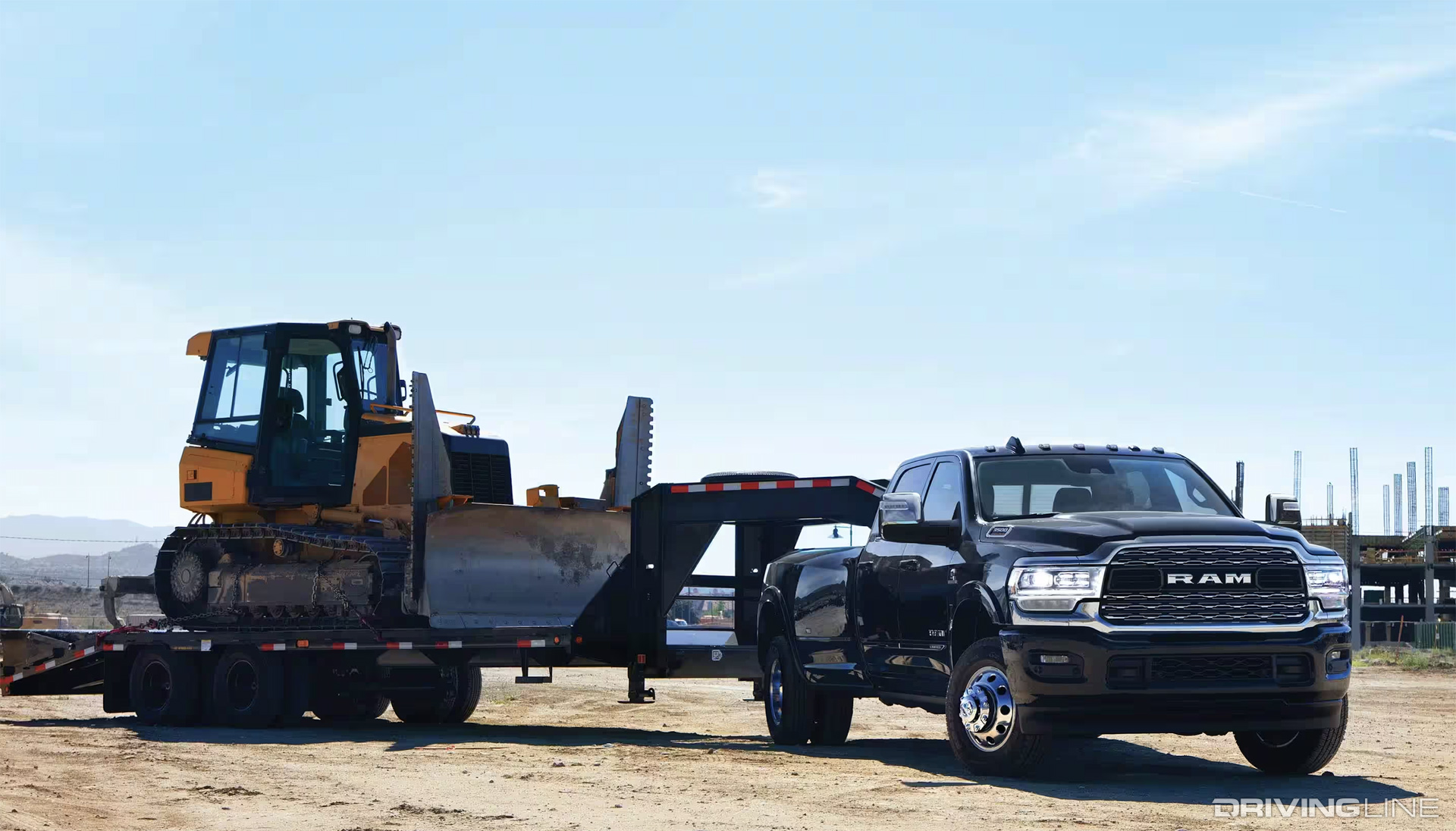 Ram 3500 Dual Rear Wheel Truck Towing Bulldozer