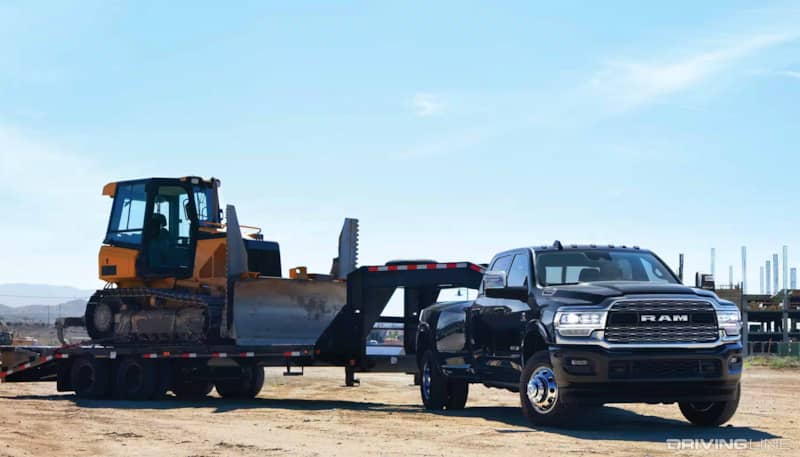 Ram 3500 Dual Rear Wheel Truck Towing Bulldozer