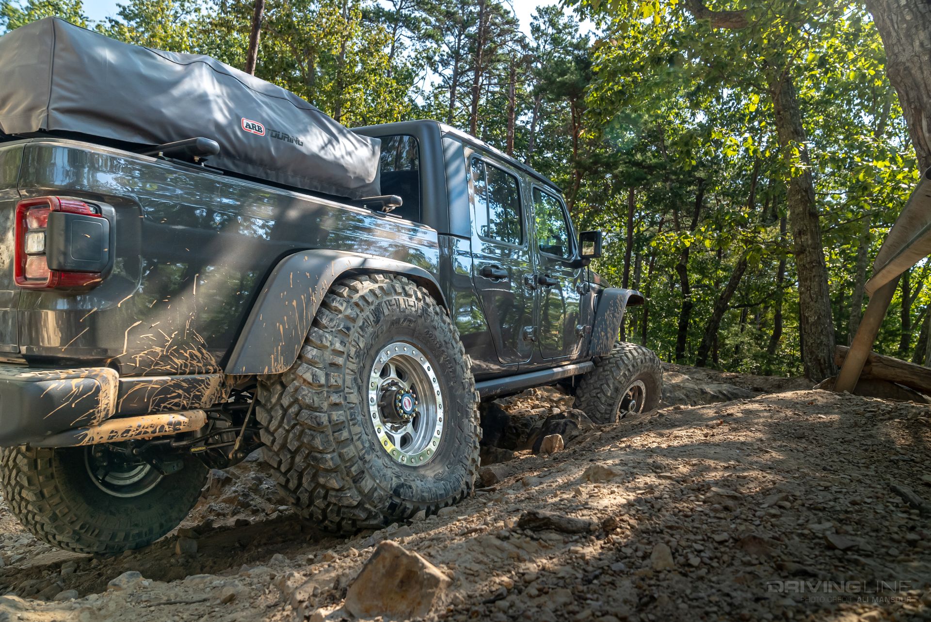 2020 Jeep Gladiator Rubicon on 40s off-road daniel trail uwharrie side view