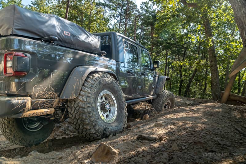 2020 Jeep Gladiator Rubicon on 40s off-road daniel trail uwharrie side view