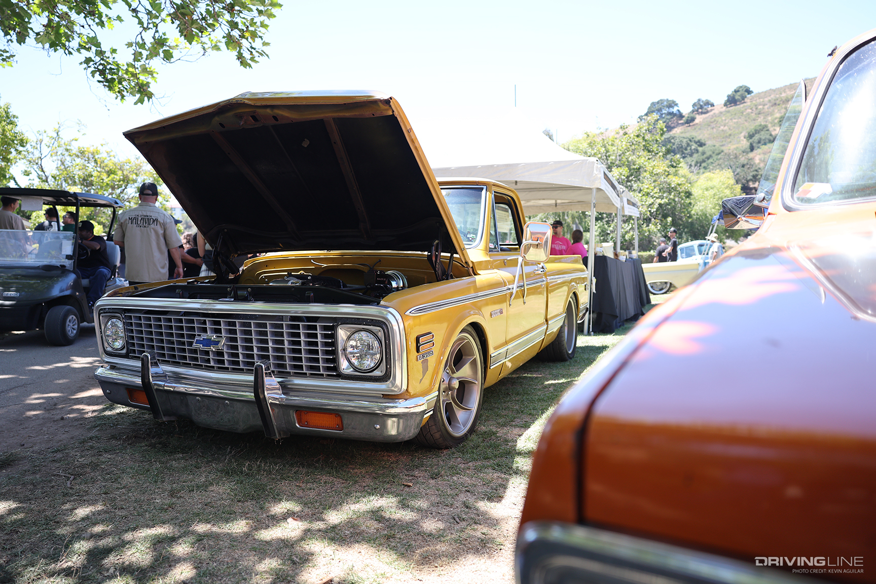 Front of Big 10 Garage’s “Kornbread” ’71 Chevy Cheyenne C10 at the 2023 C10 SLO Down on NT555 G2 tires