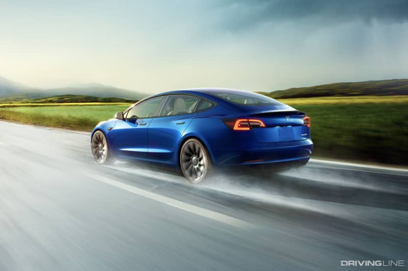 Tesla Model 3 Performance Blue Rear View
