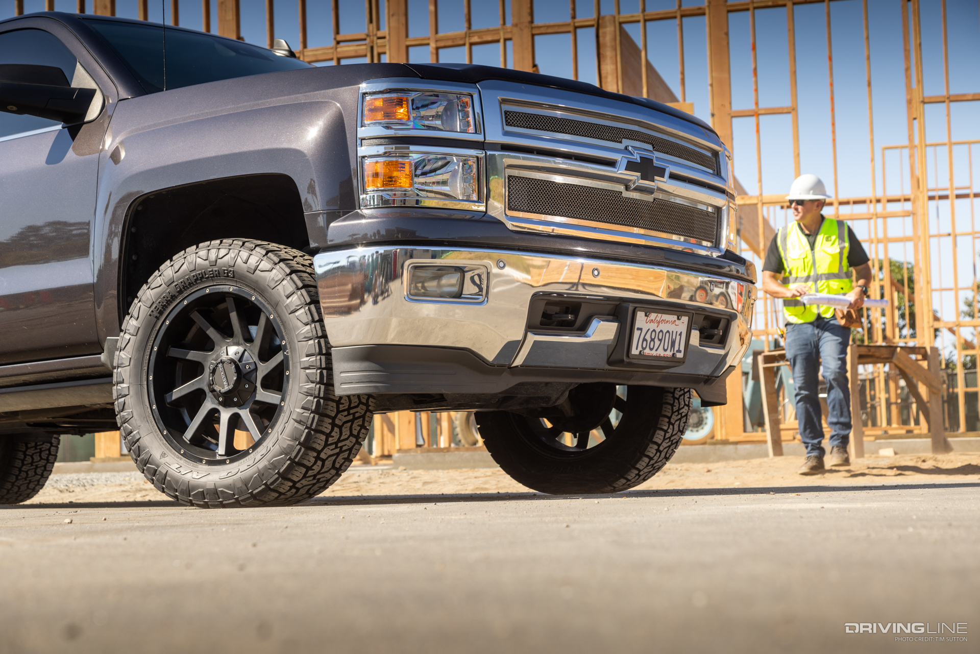 Terra Grappler G3 all terrain tires on a Chevy truck at a construction site