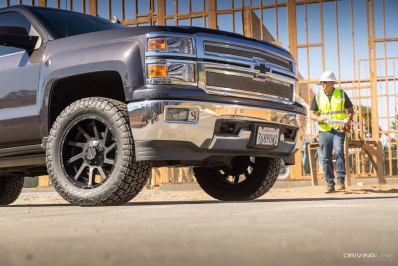 Terra Grappler G3 all terrain tires on a Chevy truck at a construction site