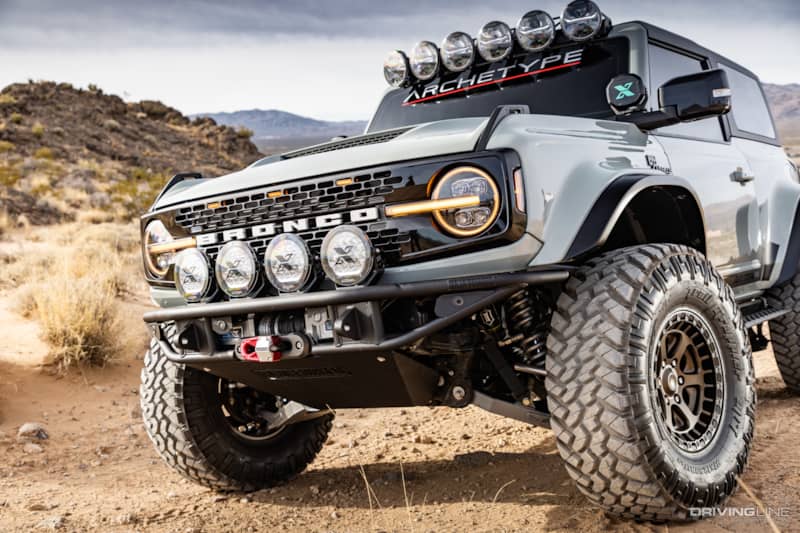 Driver side front detail of off-road 2021 Ford Bronco