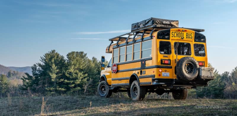 2013 Ford E-450 4x4 School Bus on 37's Nitto Ridge Grapplers Ujoint Offroad rear view