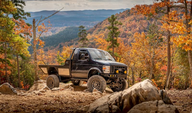 Uwharrie National Forest Ford ESeries 4x4 Ujoint off-road flatbed van