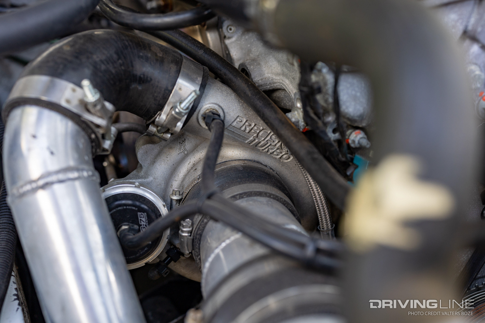 Aftermarket Turbo detail on a 2.3L Ecoboost engine