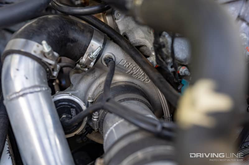 Aftermarket Turbo detail on a 2.3L Ecoboost engine