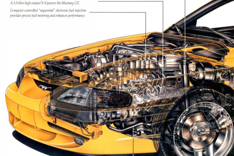 1994 Mustang GT Engine Bay cut away. Computer Controlled