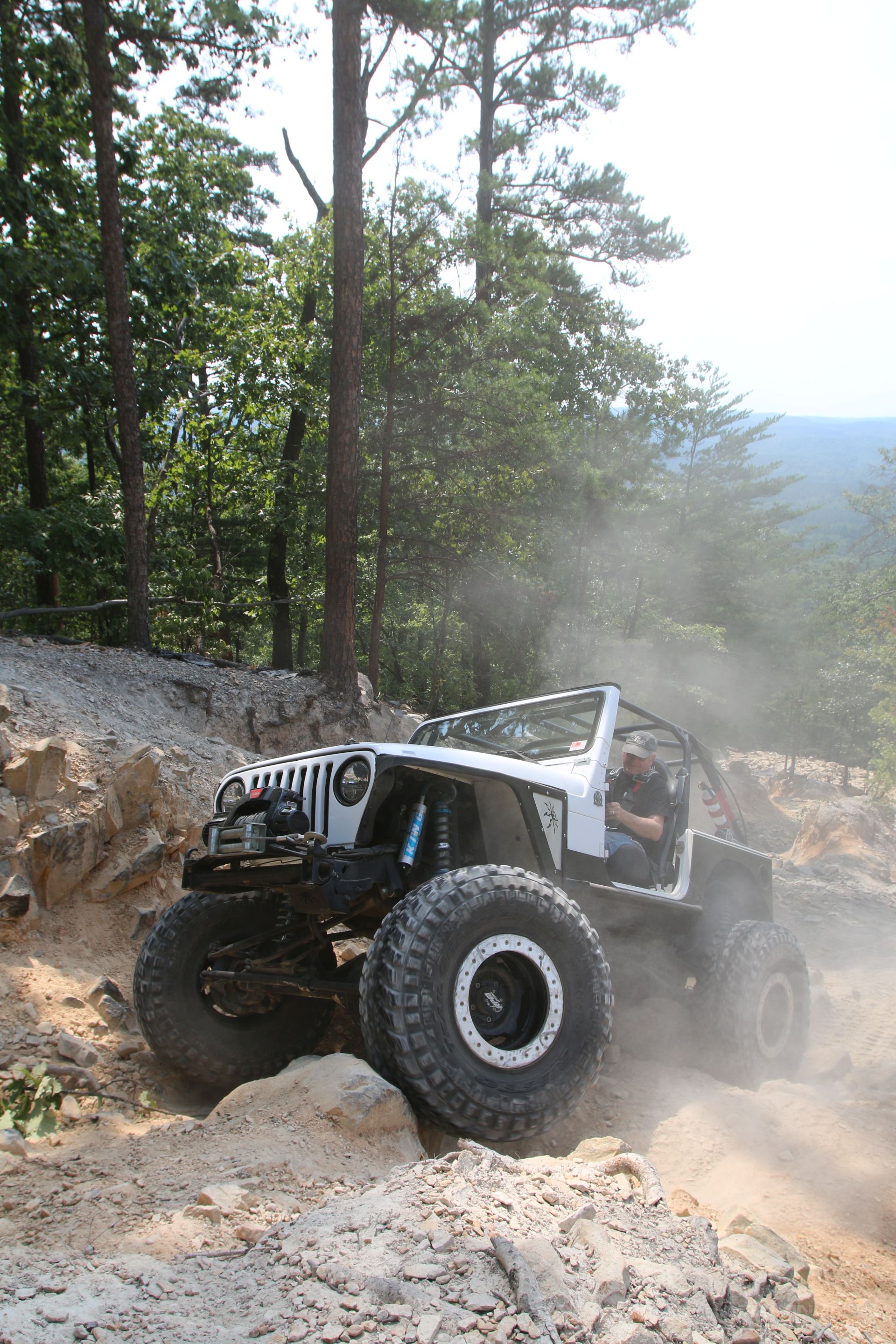 Jeep Wrangler TJ on 40s smoking tires off-road uwharrie national forest Daniel trail