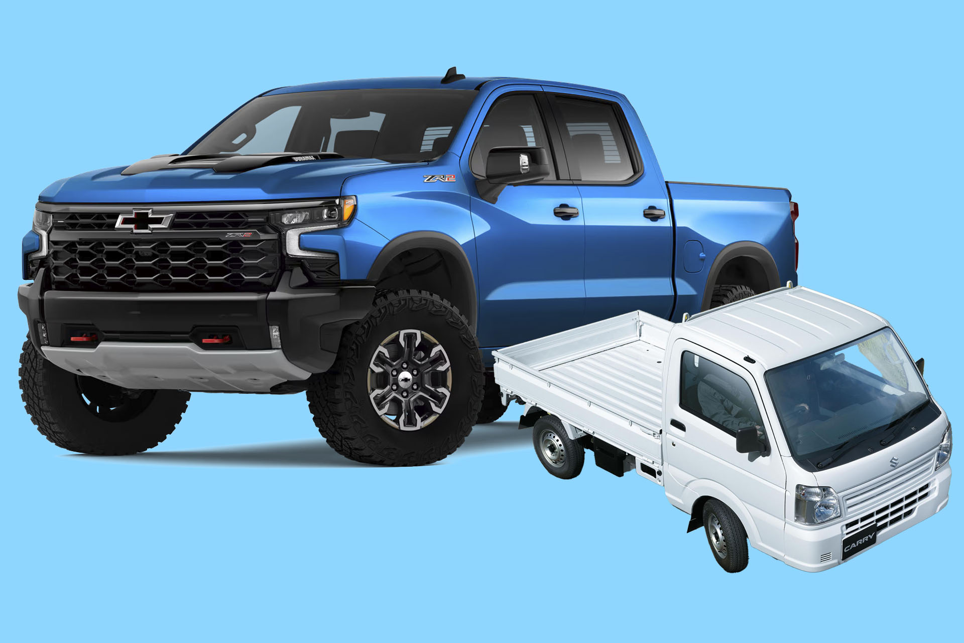 Chevy Silverado ZR2 and Suzuki Carry