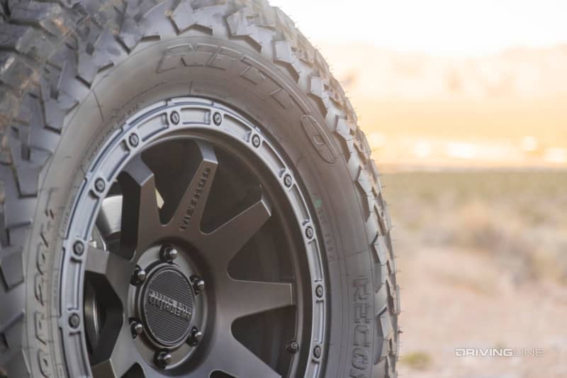 nitto recon grappler tires on 2021 ford bronco parked in desert