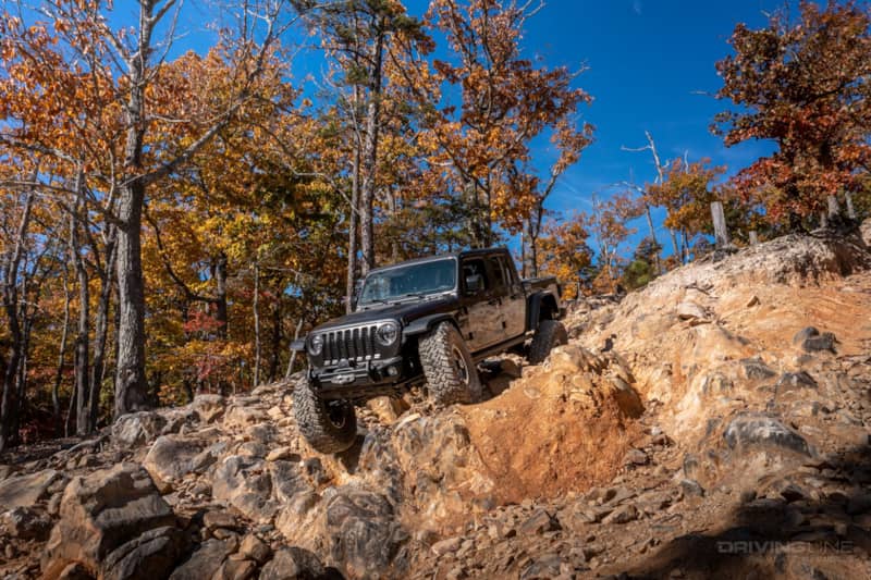 Jeep Gladiator Rubicon on 40's rock crawling uwharrie National Forest