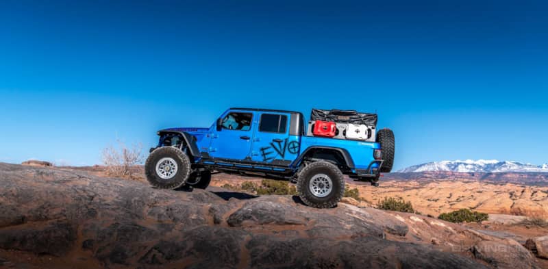 Jeep Gladiator Rubicon Hydro Blue on 40s Moab Utah EVO MFG