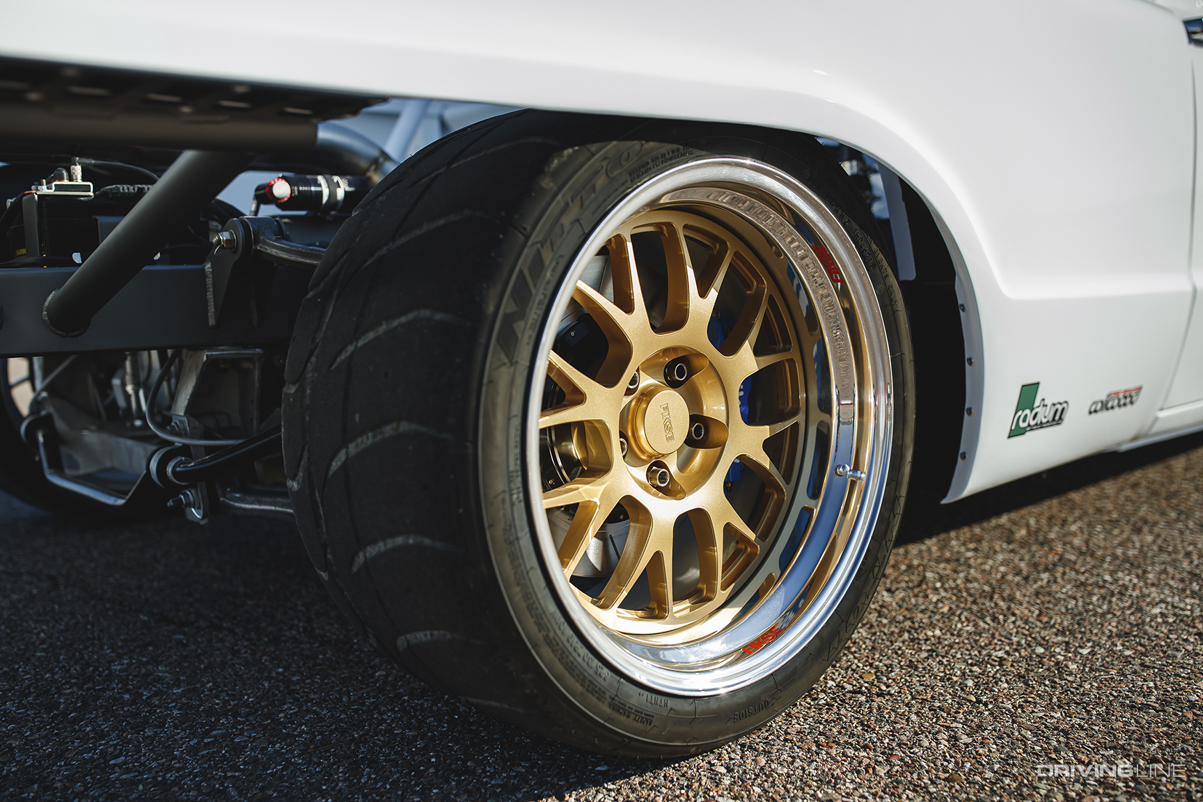 Nitto NT01 Tires on Cameron Bishop's white ’72 Chevy C10 track truck