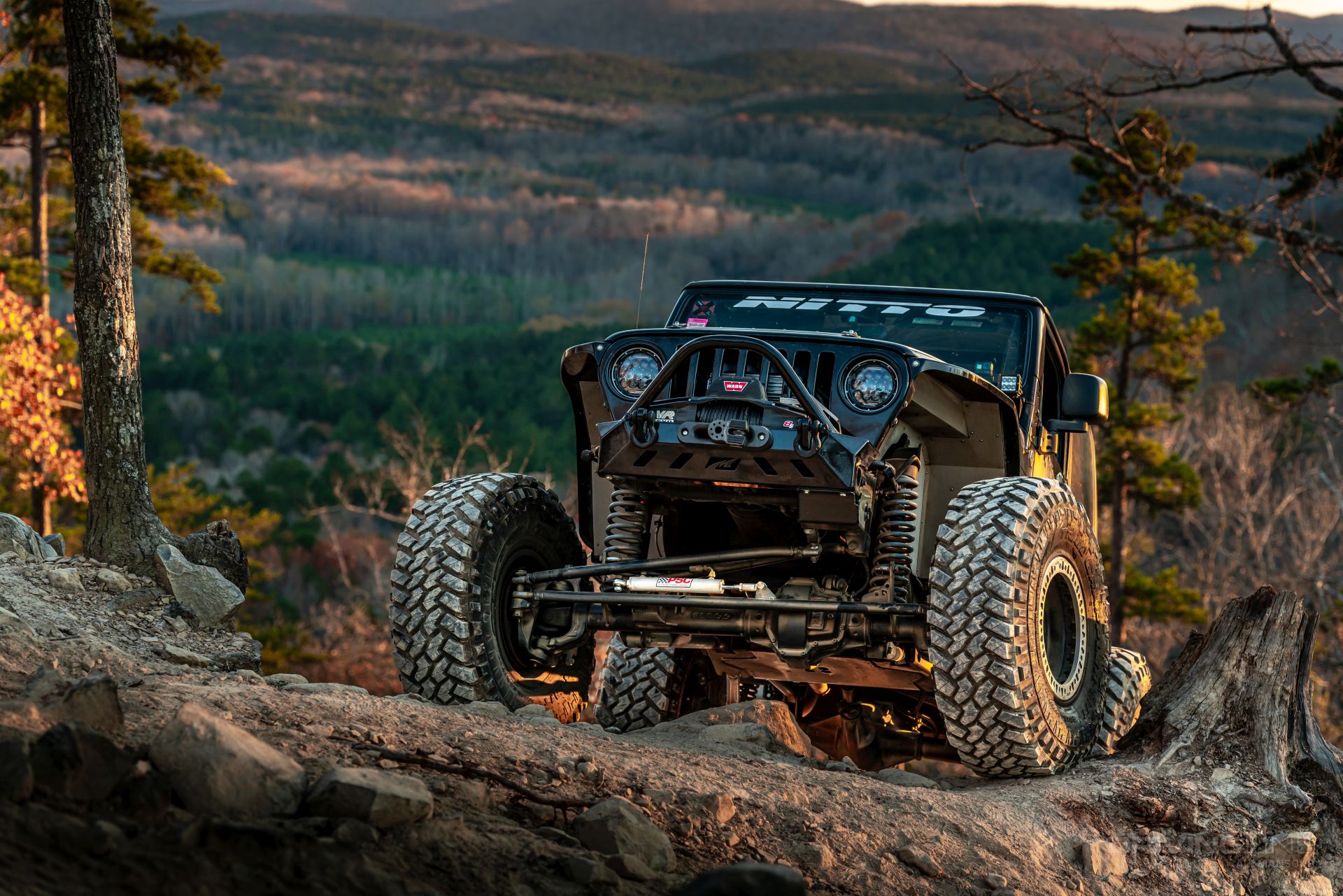 Jeep Wrangler TJ on 40 inch Nitto Trail Grapplers front view off-road uwharrie national forest