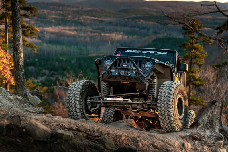 Jeep Wrangler TJ on 40 inch Nitto Trail Grapplers front view off-road uwharrie national forest