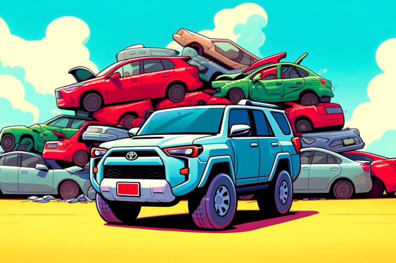 Toyota 4Runner in front of Junked EVs