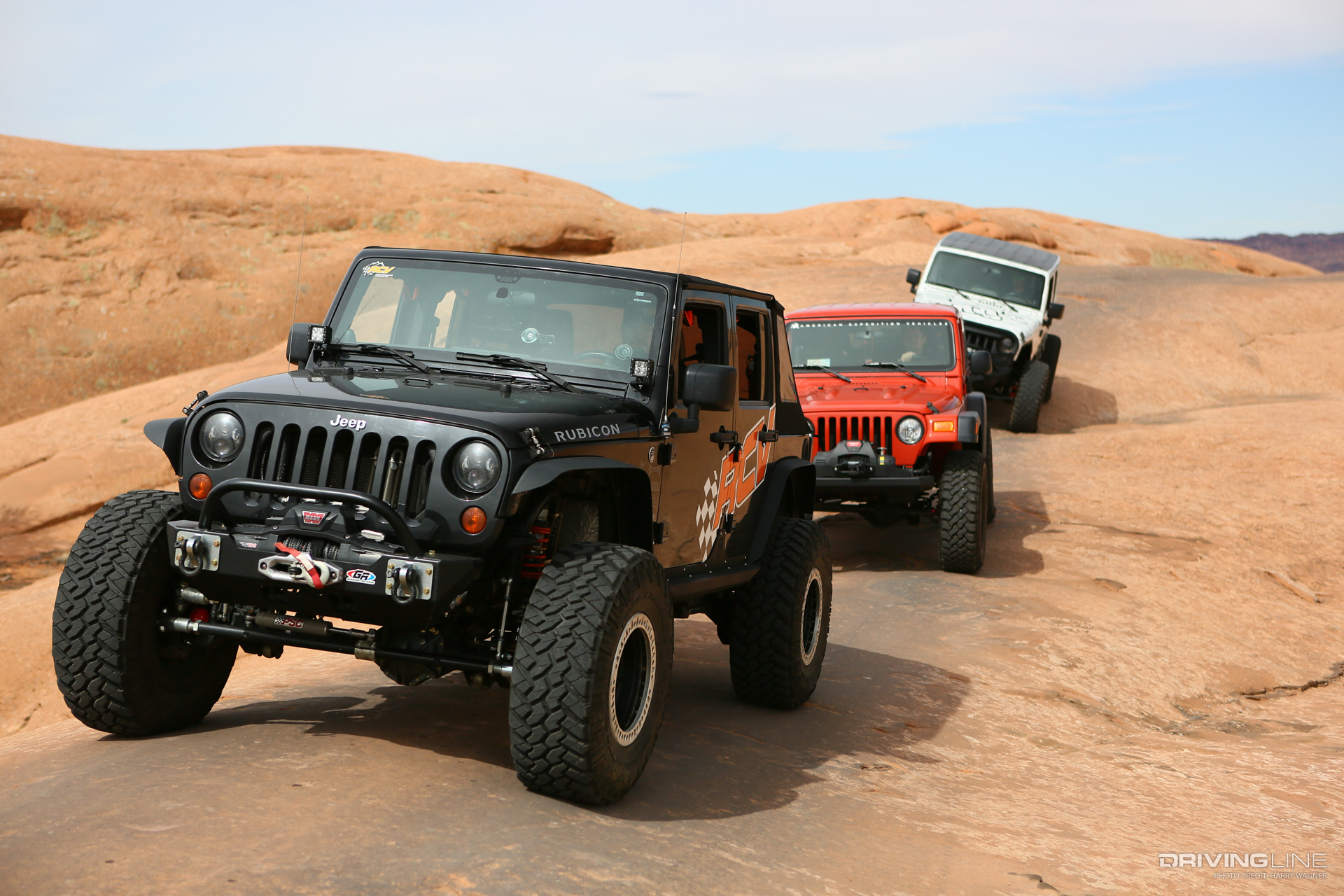 RCV axle equipped Jeep on Fins N things trail in Moab Utah