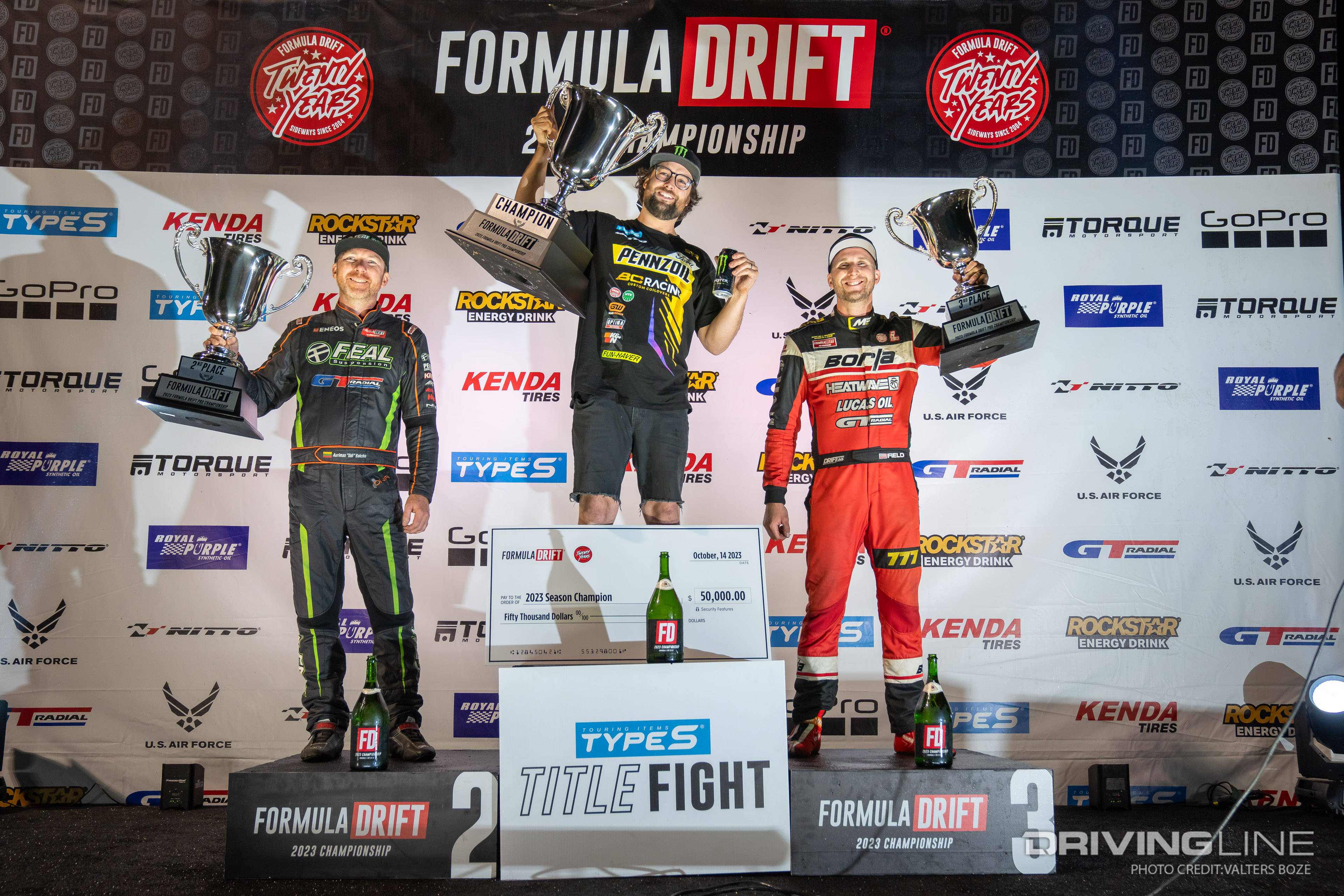 2023 Formula Drift Season Points Championship results: 1. Chelsea Denofa, 2. Odi Bakchis, 3. Matt Field