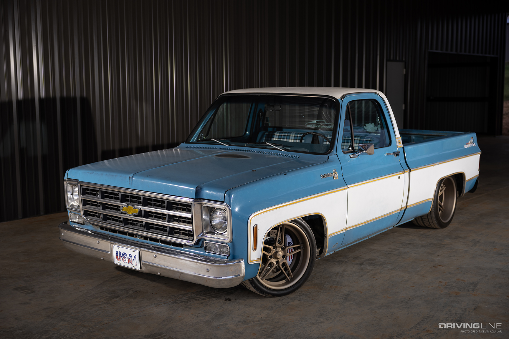 Front of Eric Pierce's ’77 Chevy C10 Scottsdale Squarebody Truck