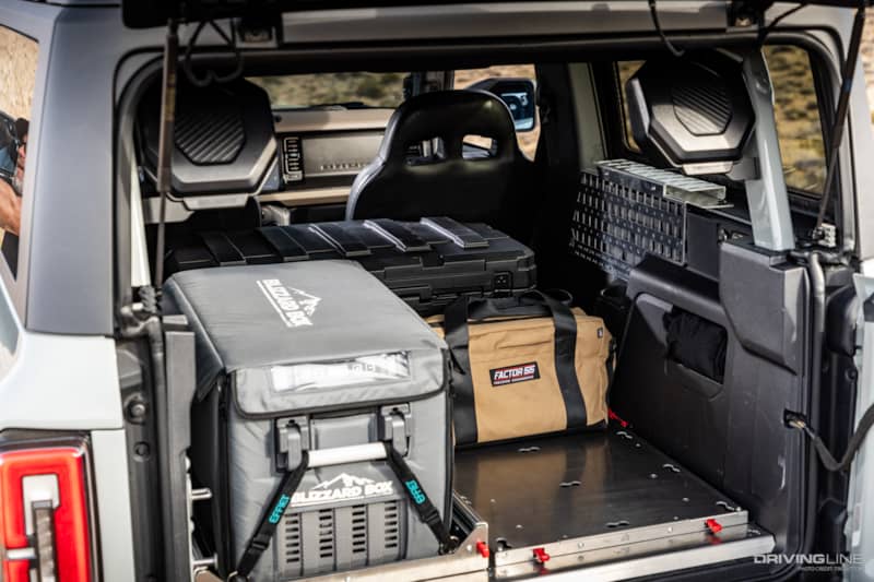 Rear interior detail with overlanding gear