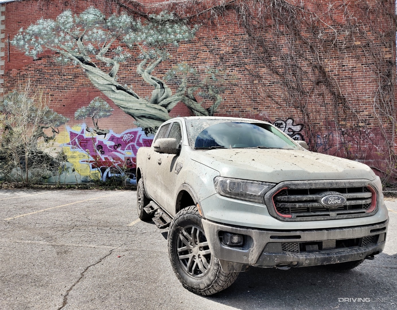 Ford Ranger in front of graffiti wall