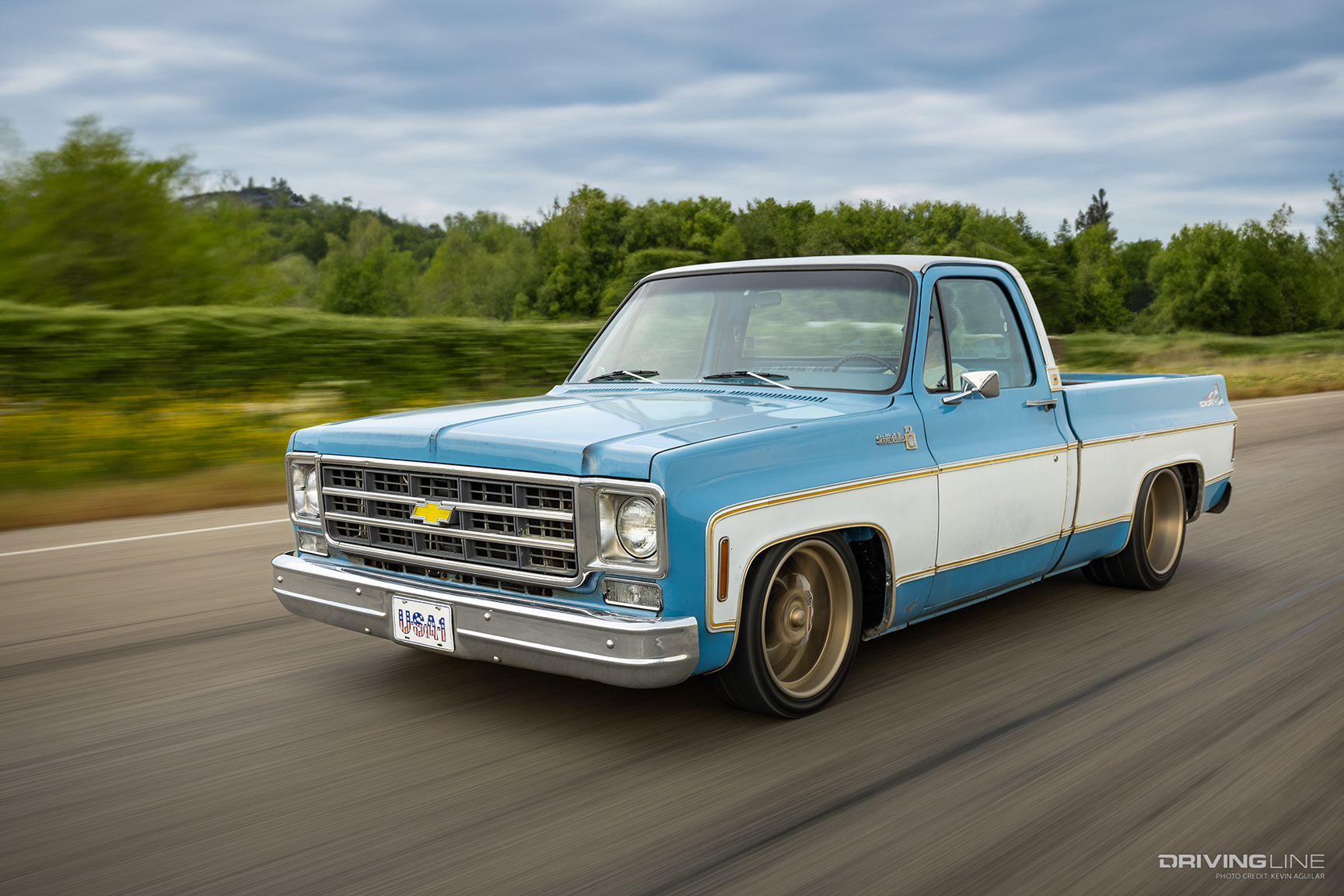 Front of Eric Pierce's ’77 Chevy C10 Scottsdale Squarebody Truck