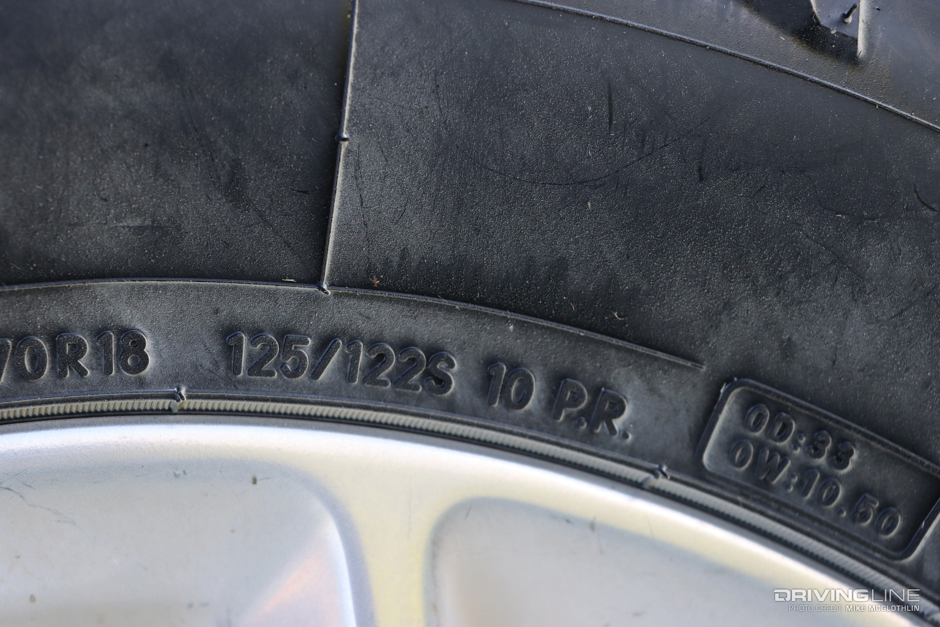 Tire Load index numbers close up