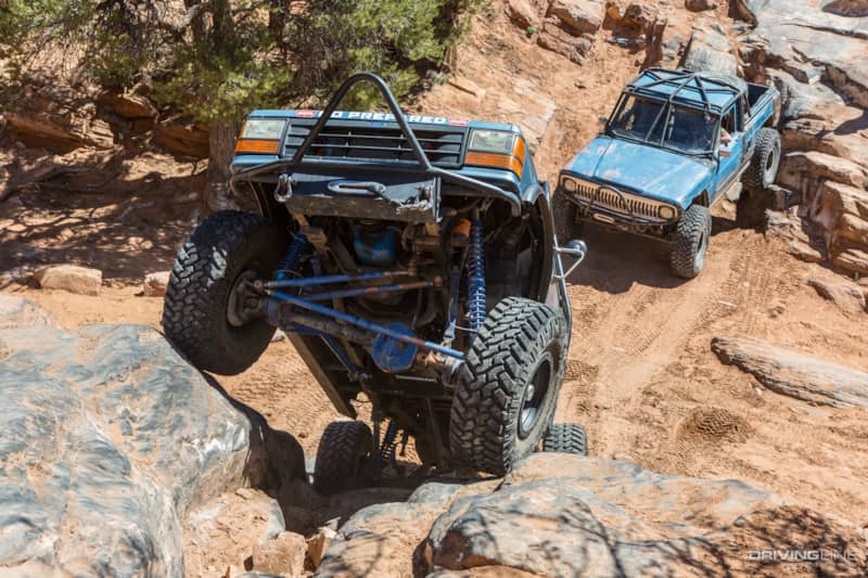 Upchuck trail in moab utah with straight axle Ford truck on Nitto Trail Grappler tires