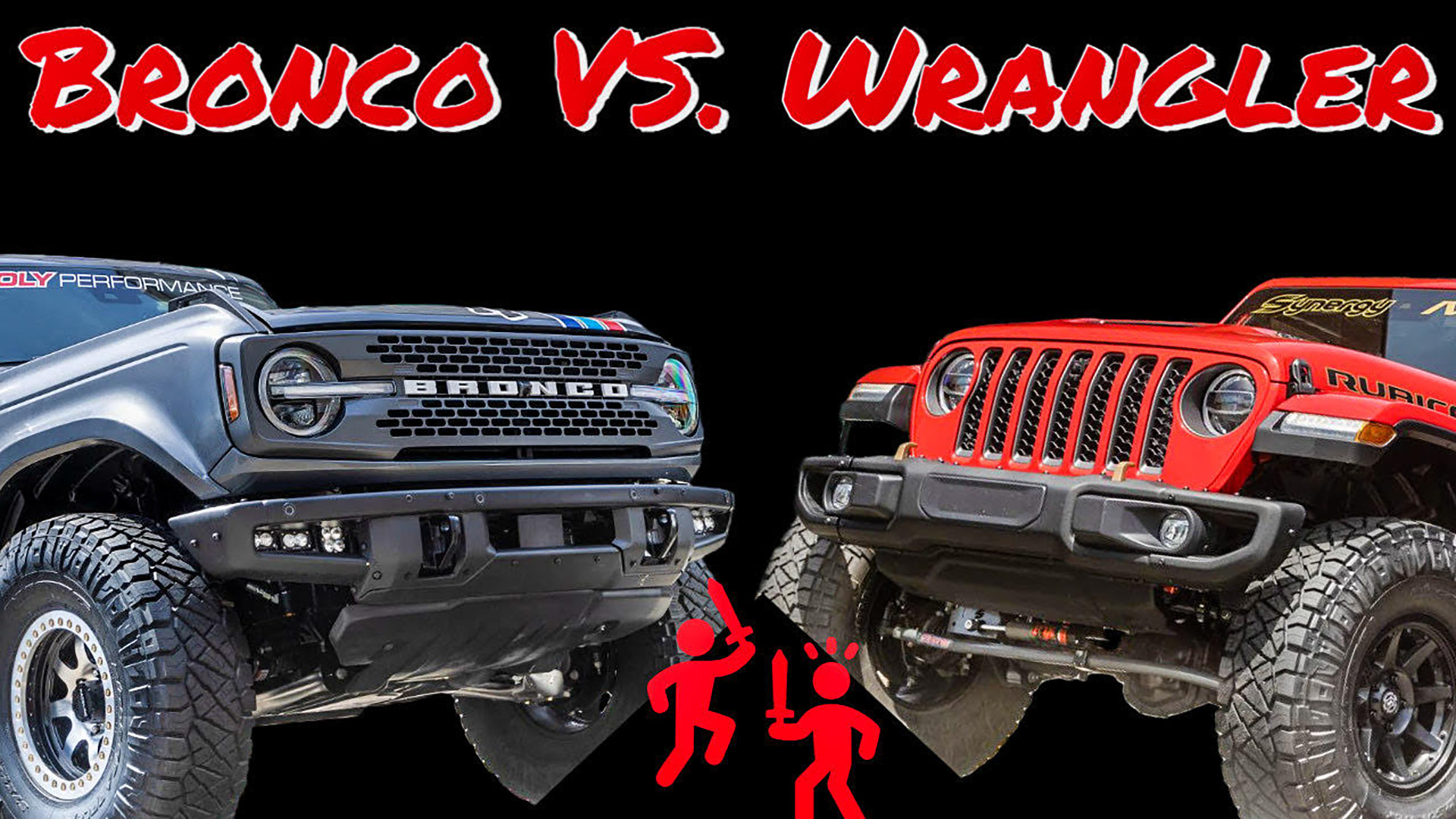 Ford Bronco versus Jeep Wrangler front end photo
