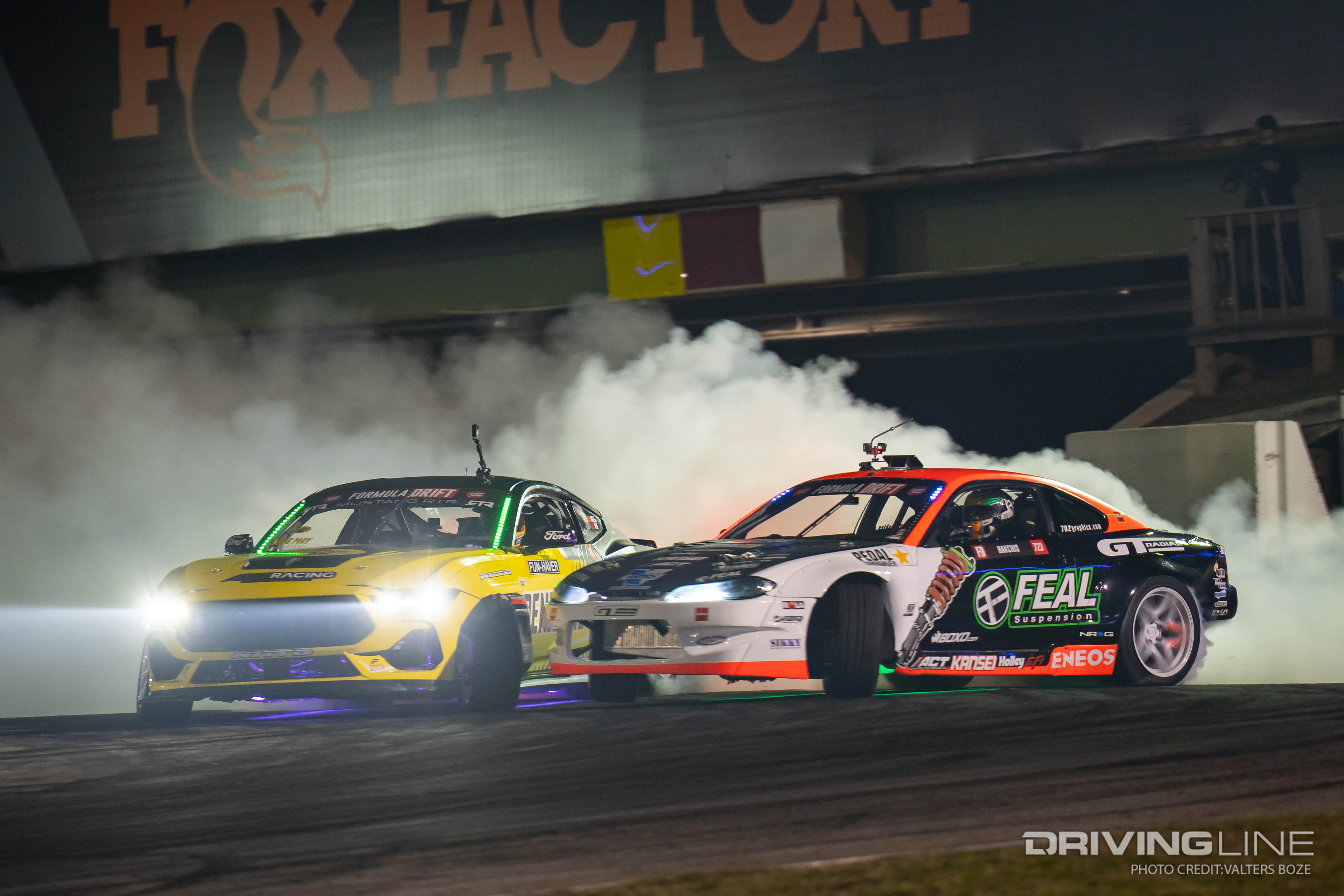 Chelsea Denofa tandem drifting against Odi Bakchis at 2023 FDATL